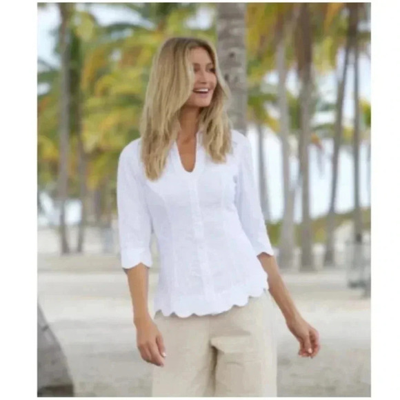 Gretty Zueger cotton 3/4 sleeve collared embroidered button up shirt - Picture 1 of 4